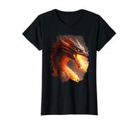 dragón de Fuego Criatura mística dragón de Fuego fantasía Camiseta gráfica económica, Mujer, Negro, XL