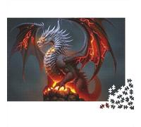Dragón de Fuego fantástico, Rompecabezas de 1000 Piezas para Adultos Hombres y Mujeres, dragón, Fuego, relámpago, Feroz, Premium Grueso Resistente, desafiante, Alivio del estrés, 70x50cm/1000pzas