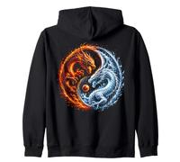Dragón de Fuego y Hielo Yin Yang Fantasía Arte japonés Sudadera con Capucha