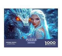 Dragón de Hielo Chica Fantasía Puzzle de 1000 Piezas Cartón Puzzle para Adultos Escena Nocturna Mágica Puzzle para Toda la Familia Relajante Regalo 70x50cm/1000pcs