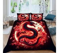 Dragón de inundación Funda De Edrojoón Rojo 3D Microfibra Juego De Ropa De Cama 2 Fundas De Almohada,niños Niñas Decoración del Dormitorio Double（200x200cm）