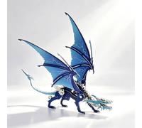 Dragón de metal 3D, kit de modelo de dragón de metal, rompecabezas de metales de dragones ardientes 3D, miniatura acabada para adultos, rompecabezas mecánico de animales (azul)