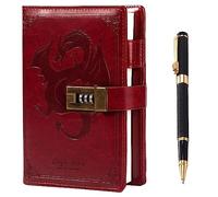 Dragon - Diario de cuero con bolígrafo, diario con bloqueo de combinación, cuaderno de papel con forro/en blanco, B6 para escribir diarios de papelería (vino)