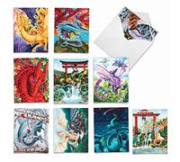 Dragon Dreams: 10 tarjetas de felicitación en blanco para todas las ocasiones, con sobres, diseño de bestia con escala fantástica AM6293OCB-B1x10
