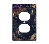 Dragon Duplex Outlet Covers - Placa de pared, diseño de libro místico de fantasía, vela de Halloween, color violeta, tamaño estándar, placas faciales para tomas eléctricas para el hogar, sala de estar