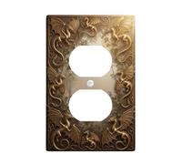 Dragon Duplex - Placa de pared para pared, adorno de hiedra victoriana de fantasía, sin plástico dorado, tamaño estándar, doble toma de corriente, para decoración del hogar, sala de estar, nuevo