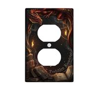 Dragon Duplex - Placa de pared para pared, cadenas de libros góticos de fantasía, plástico rojo, tamaño estándar, doble toma de corriente, para decoración del hogar, sala de estar, nuevo apartamento