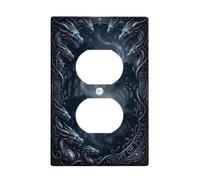 Dragon Duplex - Placa de pared para pared, diseño de estrellas de bosque místico de fantasía, Halloween, plástico negro, tamaño estándar, doble toma de corriente, para decoración del hogar, sala de
