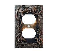 Dragon Duplex - Placa de pared para pared, diseño de mapa gótico de fantasía, llama, bronce, plástico, tamaño estándar, doble toma de corriente, para decoración del hogar, sala de estar, dormitorio