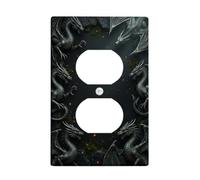 Dragon Duplex - Placa de pared para pared, diseño gótico de fantasía, piedra de fuego, Halloween, plástico negro, tamaño estándar, doble toma de corriente, para sala de estar, dormitorio, decoración