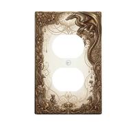 Dragon Duplex - Placa de pared para toma de corriente, diseño de pájaro misterioso de fantasía, sin bronce, plástico, tamaño estándar, placas faciales para enchufes eléctricos para el hogar, sala de