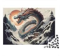 Dragón en Montaña Nevada Rompecabezas de 1000 Piezas para Adultos Dragón Chino Montaña Nevada Desafiante Duro Difícil Premium Grueso Alivio del Estrés Decoración Familiar 38x26cm/1000pcs