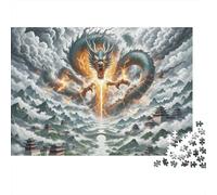 Dragón Entre Nubes Arquitectura asiática Tradicional Puzzle de 1000 Piezas Puzzle para Adultos Relajación Decoración Regalo 38x26cm/1000pcs