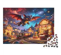 Dragón Fantasía Cielo Nocturno Puzzle de 1000 Piezas Papel para Adultos Tren Ciudad Mágica Juego de Puzzle 1000 Piezas Relajación Hogar 70x50cm/1000pcs