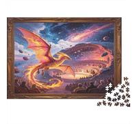 Dragón Fantasía de Fuego Puzzle de 1000 Piezas para Adultos Cielo Estrellado Mágico Juego de Puzzle 1000 Piezas Puzzle para Toda la Familia Relajación Concentración Decoración Regalo 38x26cm/1000pcs