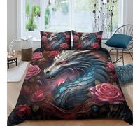 Dragón Fantasía Funda Nórdica 3D Impresa Microfibra para Adultos Decoración Dormitorio Juego de Cama Dragón Rosa Mágico King（220x240cm）