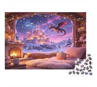 Dragón Fantasía Puzzle de 1000 Piezas Papel para Adultos Castillo de Cuento Invernal Relajante Puzzle para Toda la Familia Decoración Regalo Festivo 52x38cm/1000pcs