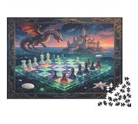 Dragón Fantasía Tablero de Ajedrez Puzzle de 1000 Piezas Papel para Adultos Escena de Castillo Mágico Juego de Puzzle 1000 Piezas Regalo Familiar 38x26cm/1000pcs