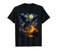 Dragón Fantasía Van Gogh Noche Estrellada Arte Mágico Dramático Camiseta