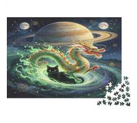Dragón Fantástico Gato Escena de Planeta Puzzle de 1000 Piezas Juego de Puzzle 1000 Piezas Papel Puzzle para Adultos Arte Espacial Relajación Enfoque Familia Hogar Regalo 70x50cm/1000pcs