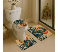 Dragon Fantasy - Tapete de baño de secado rápido, diseño de ondas de mitología japonesa, absorbente, antideslizante, de espuma viscoelástica oriental, lavable, para baño, inodoro, decoración