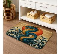 Dragon Fantasy - Tapete de baño de secado rápido, diseño de ondas de mitología japonesa, absorbente, antideslizante, de espuma viscoelástica oriental, lavable, para baño, baño, baño, decorativo, 16 x