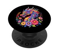 Dragón Flores Colorido Acuarela Hermoso Arte Mujeres Hombres PopSockets PopGrip Adhesivo