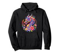 Dragón Flores Colorido Acuarela Hermoso Arte Mujeres Hombres Sudadera con Capucha