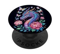 Dragón Flores Mariposas Hermoso Arte Colorido Fantasía PopSockets PopGrip Adhesivo