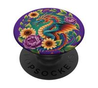 Dragón Flores Mariposas Hermoso Arte Colorido Fantasía PopSockets PopGrip Adhesivo