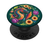 Dragón Flores Mariposas Hermoso Arte Colorido Fantasía PopSockets PopGrip Adhesivo