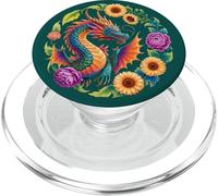 Dragón Flores Mariposas Hermoso Arte Colorido Fantasía PopSockets PopGrip para MagSafe