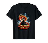 Dragón Fresco de la Bestia Despierta en la montaña Camiseta gráfica económica, Hombre, Negro, S
