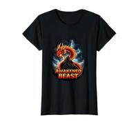 Dragón Fresco de la Bestia Despierta en la montaña Camiseta gráfica económica, Mujer, Negro, S