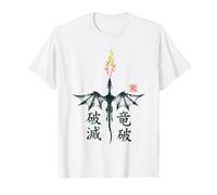 Dragón Fuego Japón Personajes Kanji Fantasía Camiseta gráfica económica