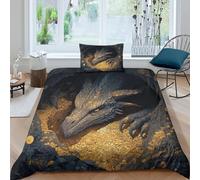 Dragon Funda Nórdica Gold Coins in The Dark Cave Microfibra Impresión 3D Juego De Ropa De Cama Funda Y Fundas De Almohada para Niñas Y Niños Single(135x200cm)