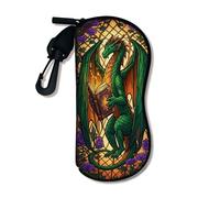 Dragon - Funda suave para gafas, diseño de dragón verde fantasía, fundas de seguridad para gafas de sol con cierre de cremallera, almacenamiento portátil para viajes, Verde, 3x7 Inch
