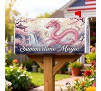 Dragon - Fundas magnéticas para buzón, diseño de cascada de fantasía asiática, cerezas, flor de verano, melocotón, para decoración al aire libre, 45,7 x 53,3 cm