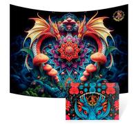 Dragon Fungi Tapiz Meditacion Yoga Luz Negra UV - Decoracion Psicodelica Fluorescente para Dormitorio y Salón Zen - 200x150 cm - Ideal para Yoga, Relajacion, Decoracion Bohemia y Regalos