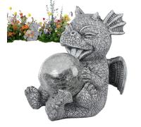 Dragon Garden Statue, Resin Dinosaur Yard Ornament, Solar Lighted Fantasy Decor, Weatherproof Sculpture for Lawn Pathway Patio Porch Outdoor Fairy Garden Decoration Daily Nighttime Display Use