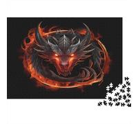 Dragon Head-Fantasy Fiery Design 1000 Piece for Adults Women Fiery Wolf Head with Flames Fun and Challenging Family Game & Gift 52x38cm/1000pcs