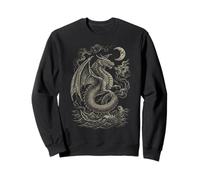Dragón Iluminado por la Luna Vintage Enrollado sobre Las Mareas del océano Sudadera