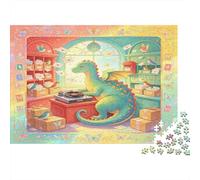 Dragón Ilustrado Tienda de Discos Puzzle de 1000 Piezas Papel para Adultos Ambiente Vintage Puzzle para Toda la Familia Relajación Regalo Decoración 52x38cm/1000pcs