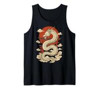 Dragón Japonés Blanco Torii Sol Nubes Bestia Mítica Camiseta sin Mangas