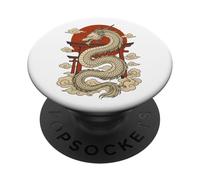 Dragón Japonés Blanco Torii Sol Nubes Bestia Mítica PopSockets PopGrip Adhesivo