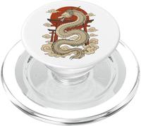 Dragón Japonés Blanco Torii Sol Nubes Bestia Mítica PopSockets PopGrip para MagSafe