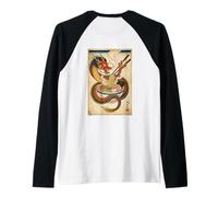 Dragón japonés Comiendo Ramen - Ukiyo-e Art Aesthetic Back Camiseta Manga Raglan
