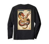 Dragón japonés Comiendo Ramen - Ukiyo-e Art Aesthetic Back Manga Larga