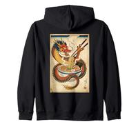 Dragón japonés Comiendo Ramen - Ukiyo-e Art Aesthetic Back Sudadera con Capucha