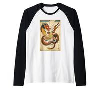 Dragón japonés Comiendo Ramen - Ukiyo-e Art Aesthetic Camiseta Manga Raglan